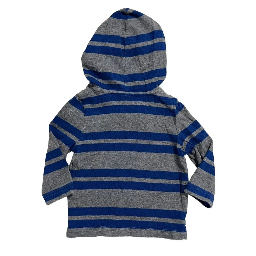 Baby Gap 12-18m Blue & Grey Striped Toggle Hoodie Shirt